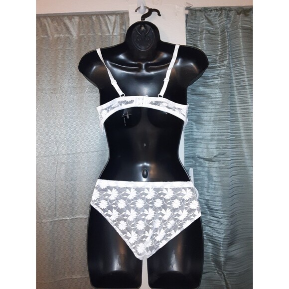 Youmita 38C White Floral Lace Push-Up Bra & XL Floral Lace Panty NWT - Picture 2 of 8